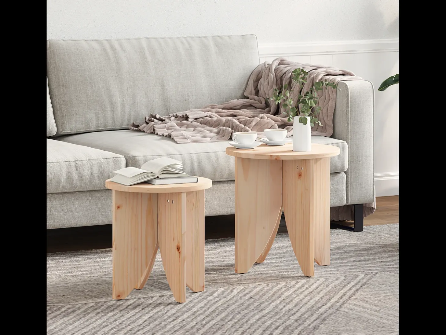 2 pcs Mesas de centro | Mesa de apoio | Mesa de café Natural 41.5x41.5x44 cm