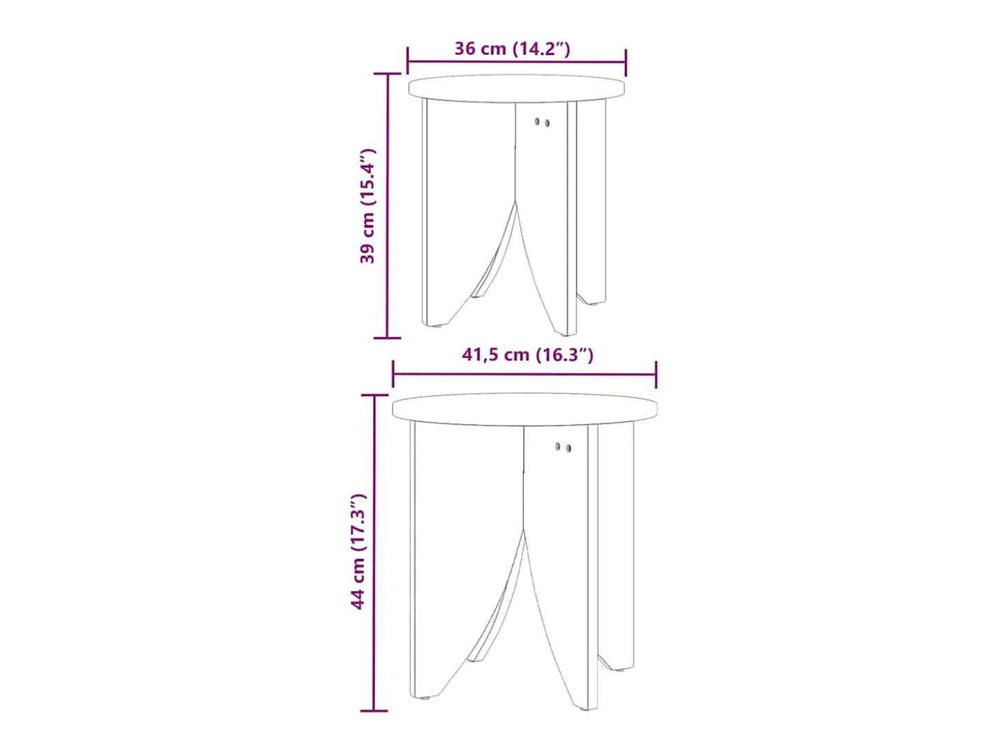 2 pcs Mesas de centro | Mesa de apoio | Mesa de café Natural 41.5x41.5x44 cm