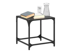 2 pcs Mesas de centro | Mesa de apoio | Mesa de café c/ topo em vidro preto 40x40x40 cm aço