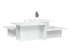 2 pcs Mesas de centro | Mesa de apoio | Mesa de café derivados de madeira branco brilhante