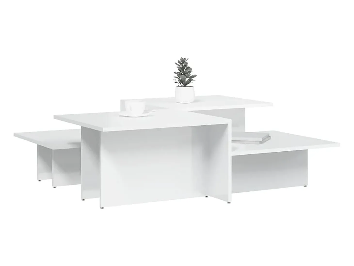 2 pcs Mesas de centro | Mesa de apoio | Mesa de café derivados de madeira branco brilhante