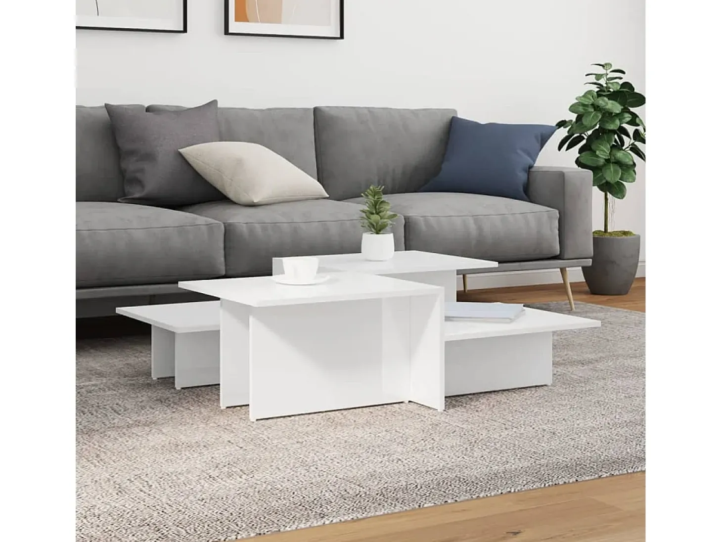 2 pcs Mesas de centro | Mesa de apoio | Mesa de café derivados de madeira branco brilhante