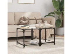 2 pcs Mesas de centro | Mesa de apoio | Mesa de café c/ topo vidro transparente 40x40x40cm aço
