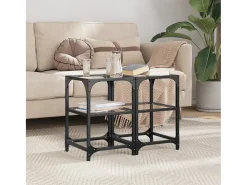 2 pcs Mesas de centro | Mesa de apoio | Mesa de café c/ tampo vidro transparente 30x30x45cm aço