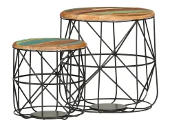 2 pcs Mesas de centro | Mesa de apoio | Mesa de café madeira recuperada maciça