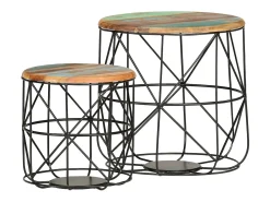 2 pcs Mesas de centro | Mesa de apoio | Mesa de café madeira recuperada maciça