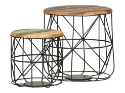 2 pcs Mesas de centro | Mesa de apoio | Mesa de café madeira recuperada maciça