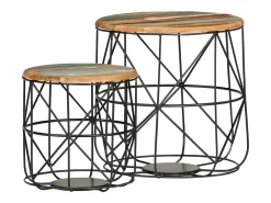 2 pcs Mesas de centro | Mesa de apoio | Mesa de café madeira recuperada maciça