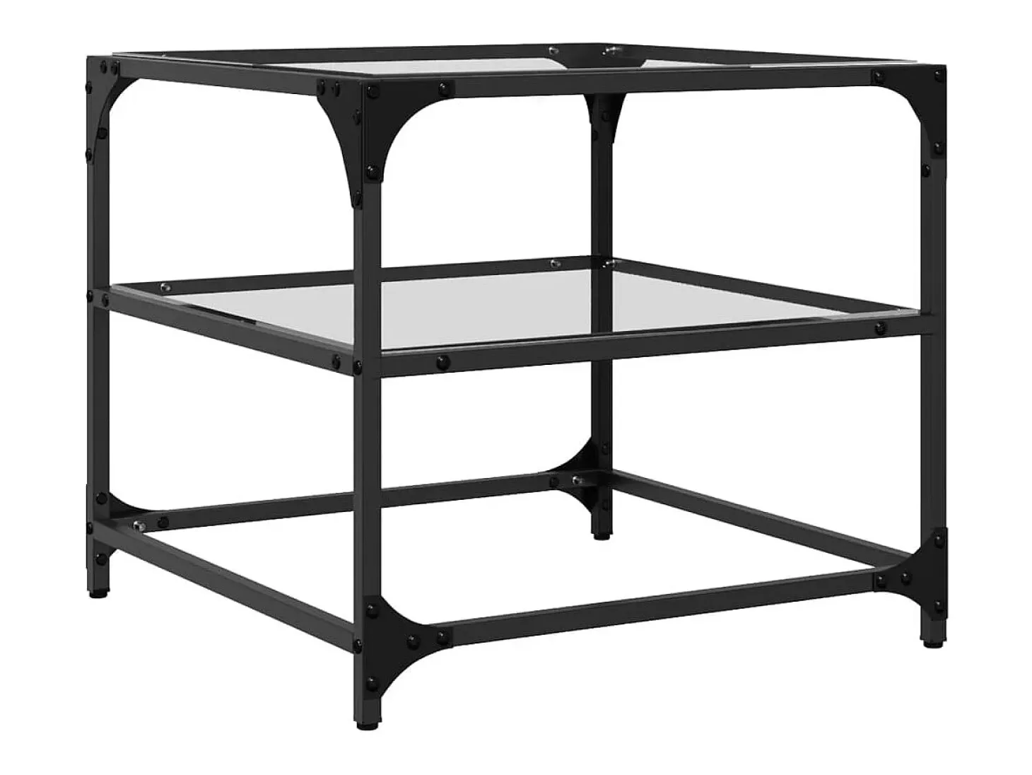 2 pcs Mesas de centro | Mesa de apoio | Mesa de café c/ topo vidro transparente 50x50x45cm aço