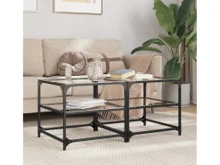 2 pcs Mesas de centro | Mesa de apoio | Mesa de café c/ topo vidro transparente 50x50x45cm aço
