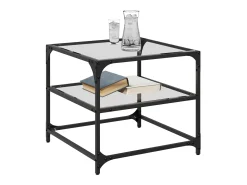 2 pcs Mesas de centro | Mesa de apoio | Mesa de café c/ topo vidro transparente 50x50x45cm aço