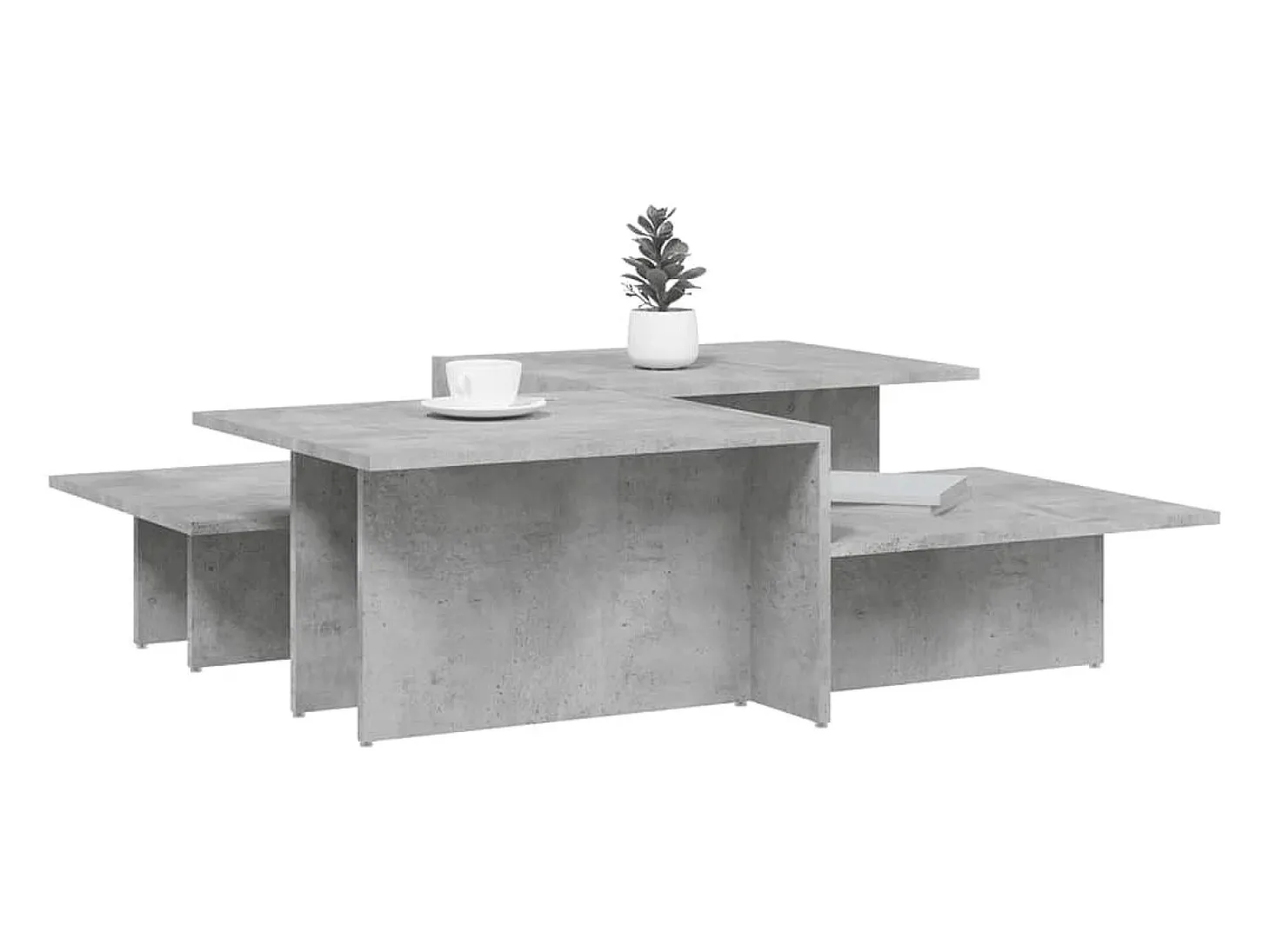 2 pcs Mesas de centro | Mesa de apoio | Mesa de café derivados de madeira cinzento-cimento