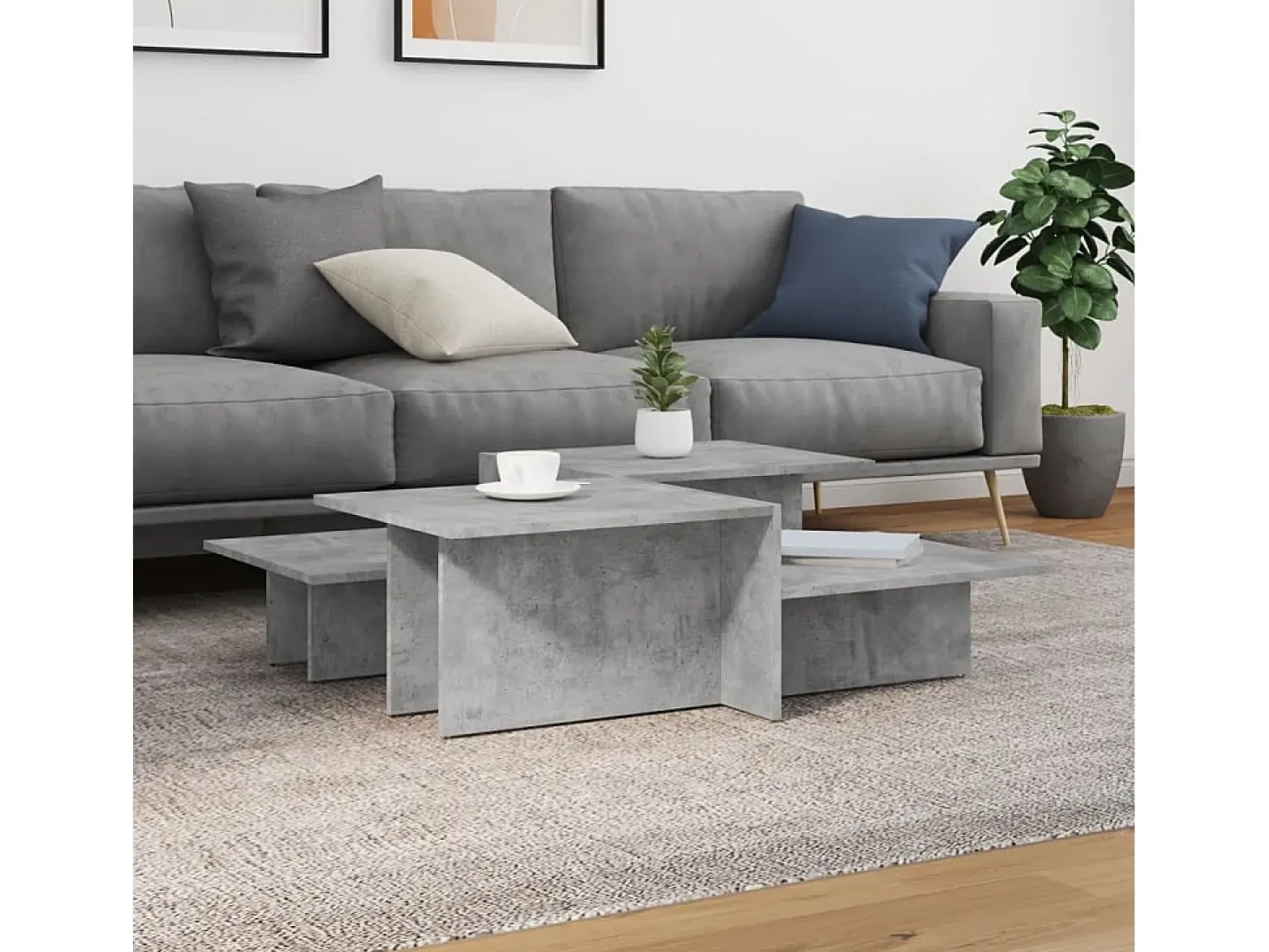 2 pcs Mesas de centro | Mesa de apoio | Mesa de café derivados de madeira cinzento-cimento