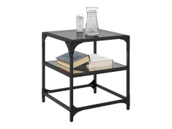 2 pcs Mesas de centro | Mesa de apoio | Mesa de café c/ topo em vidro preto 40x40x45 cm aço
