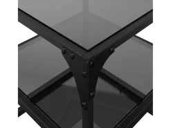 2 pcs Mesas de centro | Mesa de apoio | Mesa de café c/ topo em vidro preto 40x40x45 cm aço