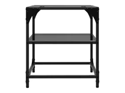2 pcs Mesas de centro | Mesa de apoio | Mesa de café c/ topo em vidro preto 40x40x45 cm aço