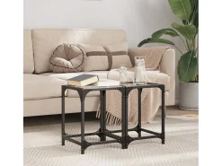 2 pcs Mesas de centro | Mesa de apoio | Mesa de café c/ topo vidro transparente 30x30x40cm aço