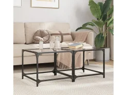 2 pcs Mesas de centro | Mesa de apoio | Mesa de café c/ topo vidro transparente 50x50x40cm aço