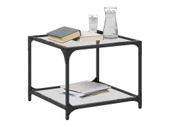 2 pcs Mesas de centro | Mesa de apoio | Mesa de café c/ topo vidro transparente 50x50x40cm aço