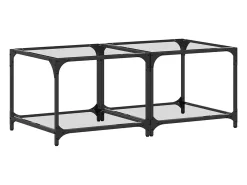 2 pcs Mesas de centro | Mesa de apoio | Mesa de café c/ topo vidro transparente 50x50x40cm aço
