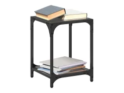 2 pcs Mesas de centro | Mesa de apoio | Mesa de café c/ topo em vidro preto 30x30x40 cm aço