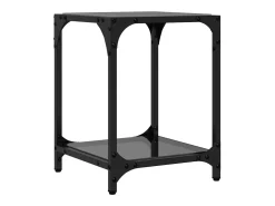 2 pcs Mesas de centro | Mesa de apoio | Mesa de café c/ topo em vidro preto 30x30x40 cm aço