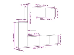 5 pcs móveis de parede p/ TV derivados de madeira cinza sonoma