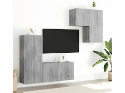 4 pcs móveis de parede p/ TV derivados de madeira cinza sonoma PT547626