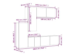 5 pcs móveis de parede p/ TV derivados de madeira branco