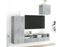 4 pcs móveis de parede p/ TV derivados de madeira cinza cimento PT627936
