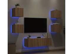 5 pcs móveis de parede para TV com luzes LED carvalho sonoma PT254587
