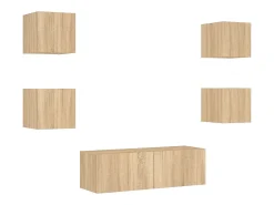 5 pcs móveis de parede para TV com luzes LED carvalho sonoma PT254587