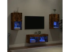 4 pcs móveis de parede para TV com luzes LED carvalho fumado PT912528