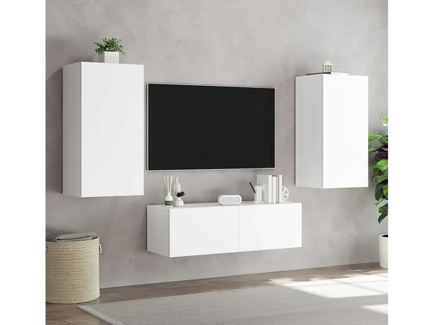 3 pcs móveis de parede para TV com luzes LED branco PT778888