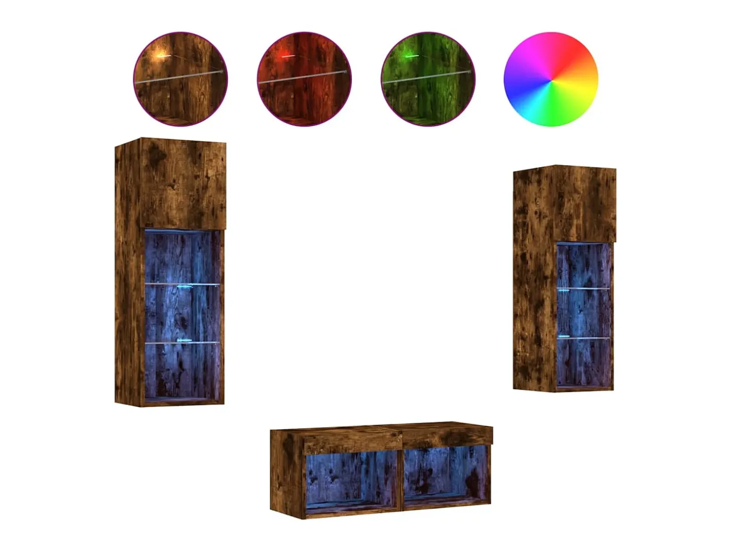 4 pcs móveis de parede para TV com luzes LED carvalho fumado