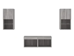 4 pcs móveis de parede para TV com luzes LED cinzento sonoma
