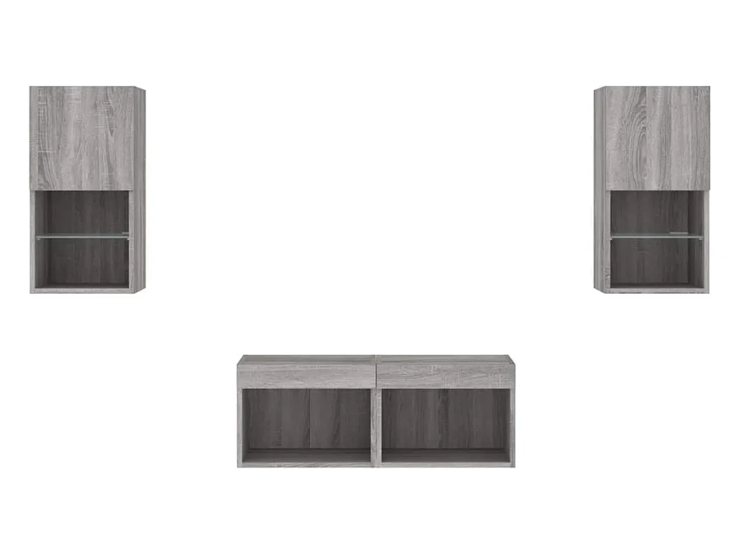 4 pcs móveis de parede para TV com luzes LED cinzento sonoma