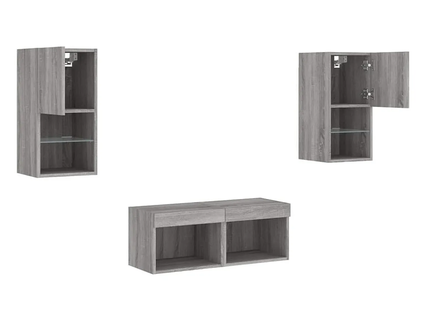 4 pcs móveis de parede para TV com luzes LED cinzento sonoma