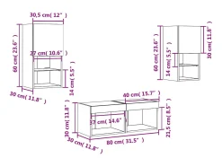 4 pcs móveis de parede para TV com luzes LED cinzento sonoma