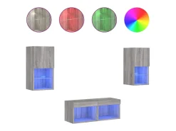 4 pcs móveis de parede para TV com luzes LED cinzento sonoma