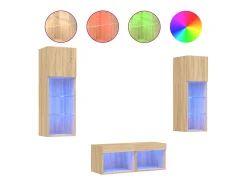 4 pcs móveis de parede para TV com luzes LED carvalho sonoma PT789676