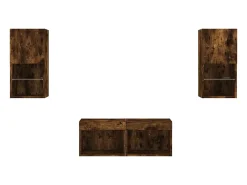 4 pcs móveis de parede para TV com luzes LED carvalho fumado