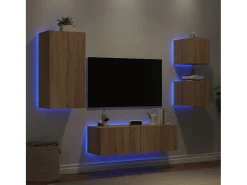 4 pcs móveis de parede para TV com luzes LED carvalho sonoma PT261673