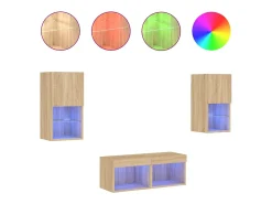 4 pcs móveis de parede para TV com luzes LED carvalho sonoma PT926470