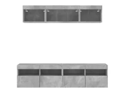 5 pcs móveis parede p/ TV c/ LEDs deriv. madeira cinza cimento