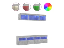 5 pcs móveis parede p/ TV c/ LEDs deriv. madeira cinza cimento