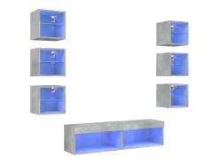 8 pcs móveis parede p/ TV c/ LEDs deriv. madeira cinza cimento PT531968