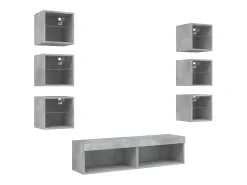 8 pcs móveis parede p/ TV c/ LEDs deriv. madeira cinza cimento PT531968