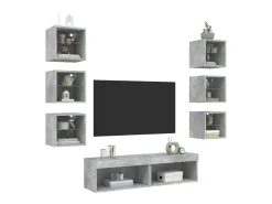 8 pcs móveis parede p/ TV c/ LEDs deriv. madeira cinza cimento PT531968