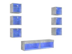 8 pcs móveis parede p/ TV c/ LEDs deriv. madeira cinza cimento